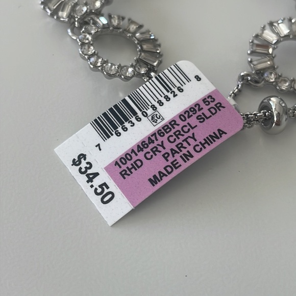 International Concepts INC Crystal Circle Asjustable Slidet Silver Tone Bracelet - Picture 8 of 8